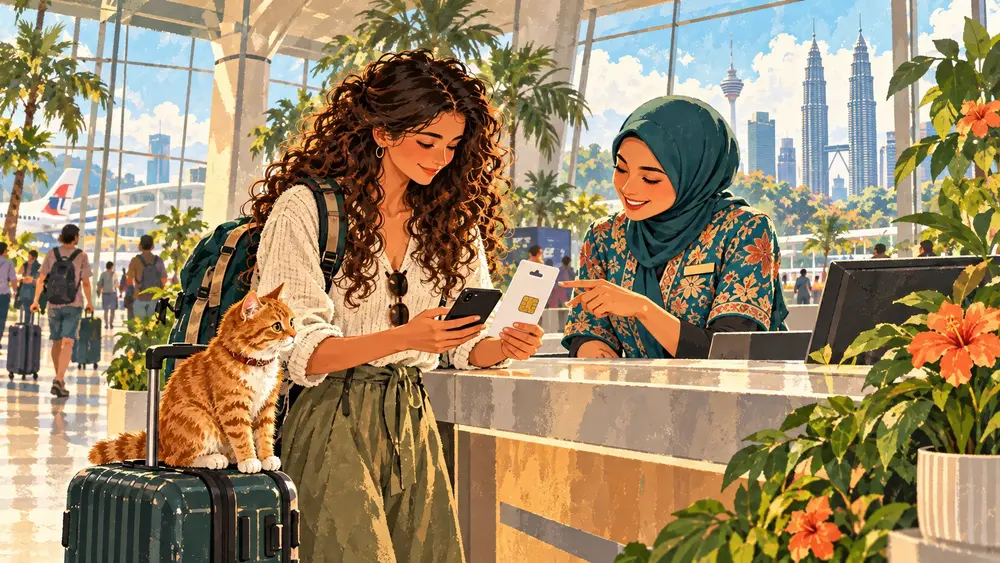 Путешественница и кот SimCat: SIM-карта или eSIM в Малайзии: что выбрать туристу