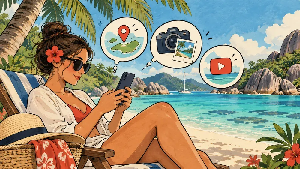 Туристка рассчитывает объём eSIM для Сейшел