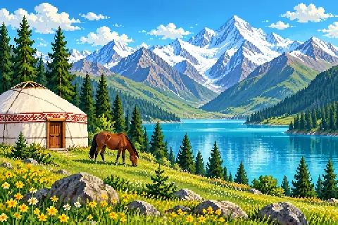 Пиксельная иллюстрация: Киргизия